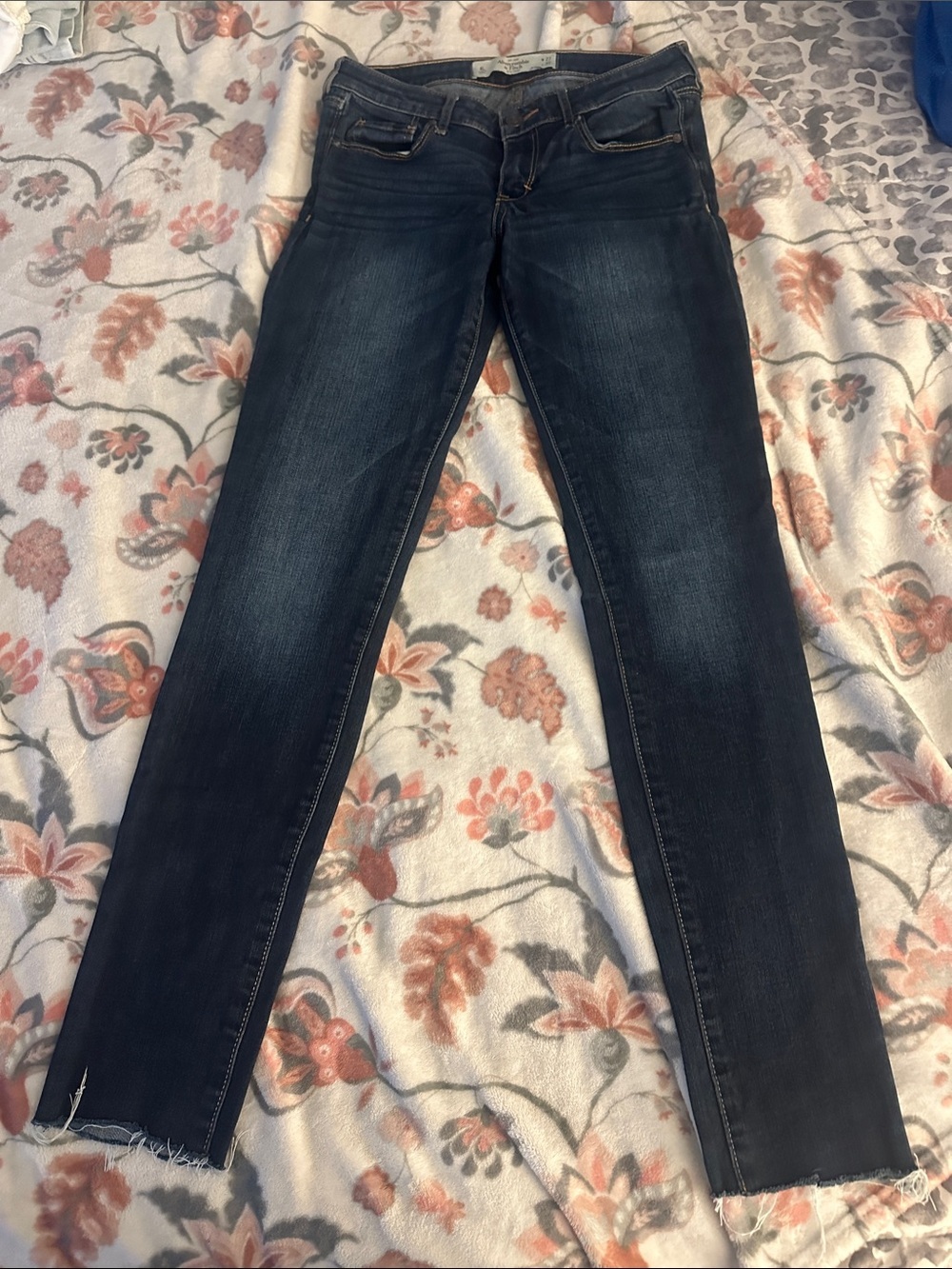 Abercrombie & Fitch Dark Blue Skinny Jeans with Raw Hem